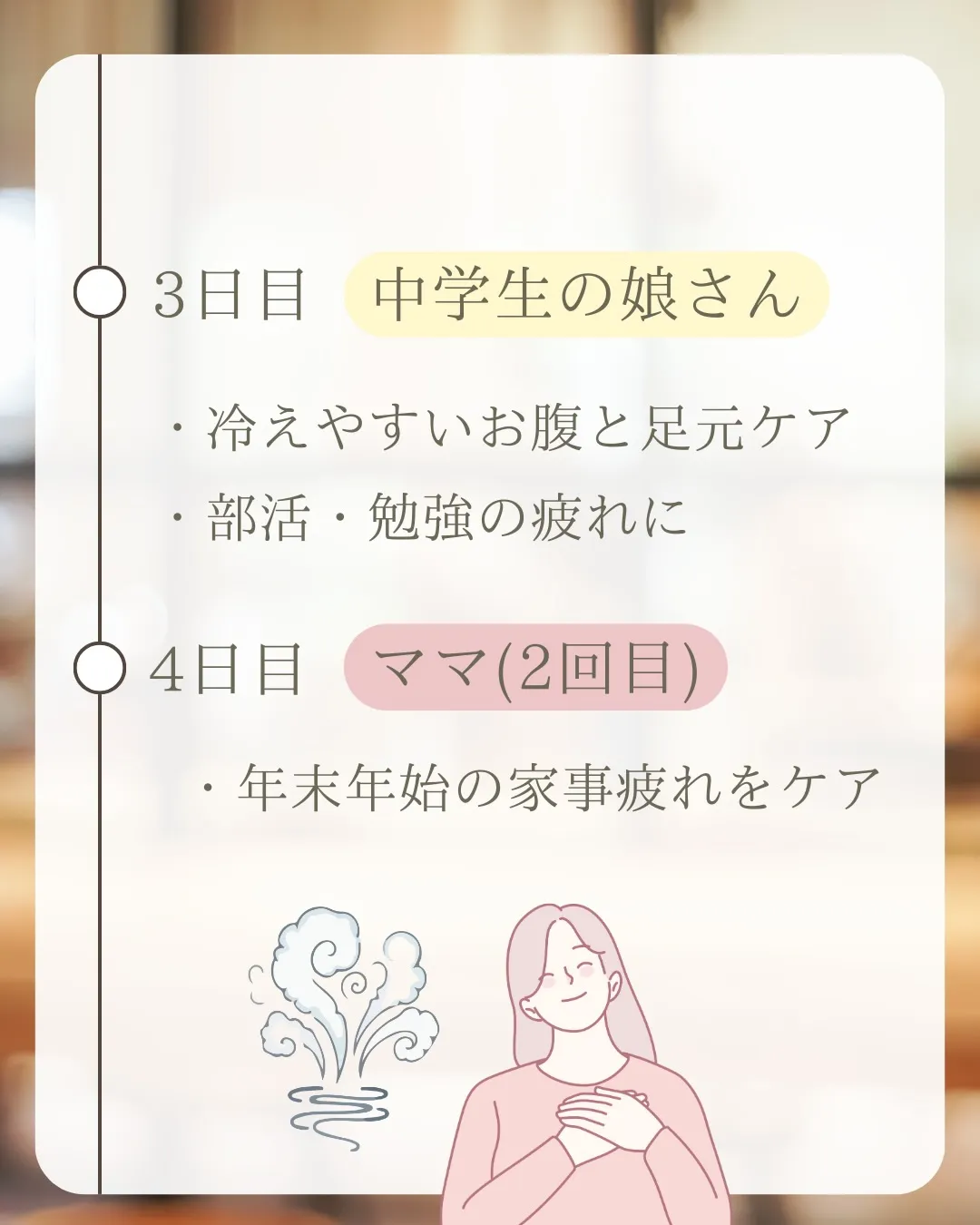 年末年始家族4人でよもぎ蒸しを借りたら、こう使えます。